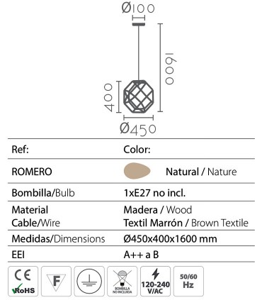 Características Lámpara de techo de forma geométrica ROMERO
