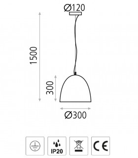 Dimensiones Lámpara colgante cemento gris ENON E27 Ø30cm - ACB