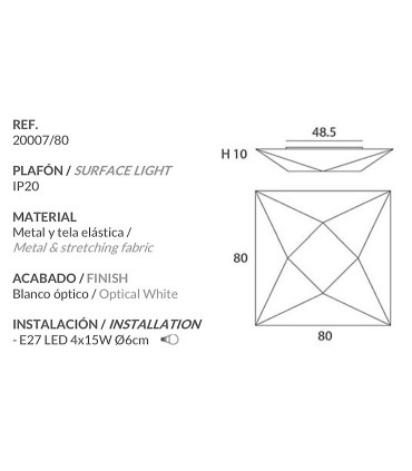 Características Plafón de techo POLARIS 80 cm tela blanca 4 luces E27 | Olé Lighting