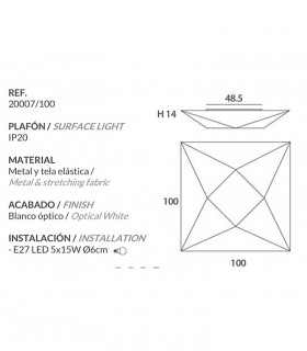 Características Plafón de Tela Polaris muy grande 100cm 5 luces E27 - Ole by FM