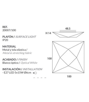 Características Plafón de Tela Polaris muy grande 100cm 5 luces E27 - Ole by FM