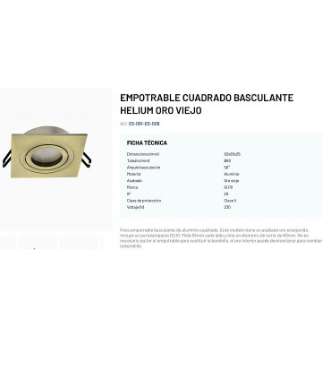 Empotrable GU10 Helium cuadrado oro viejo - 93x93 mm