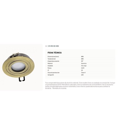 Foco empotrable GU10 Helium redondo 93mm oro viejo