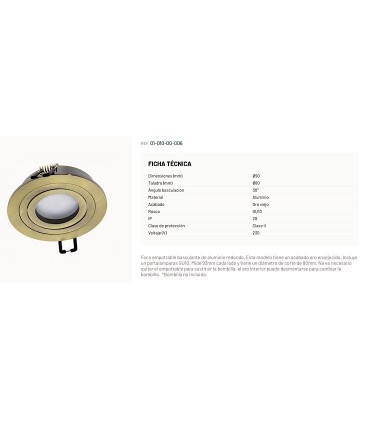 Foco empotrable GU10 Helium redondo 93mm oro viejo