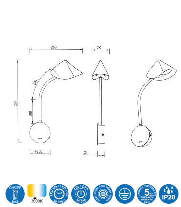 Aplique de pared dormitorio Goa negro 7.5W - Mantra