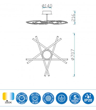 Plafón de techo AIRE LED 42W 3000K Mantra