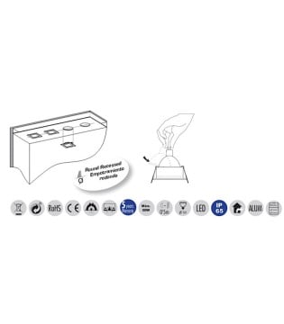 Aro Empotrable LED blanco Estanco IP65 Cuadrado GU10  - 106D Watertight 2