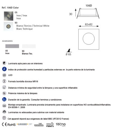 Empotrable GU10 Watertight IP65 106D - 82x82