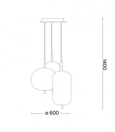 Dimensiones Lámpara de techo Umile LED 3 colgantes 60W - Ideal Lux
