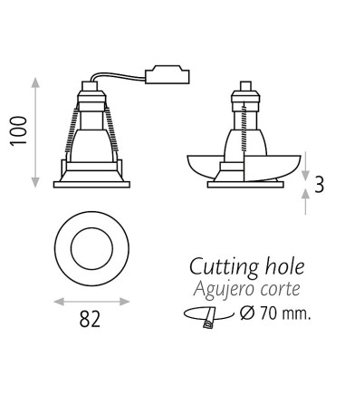 Dimensiones Aro Empotrable WINKA 82mm GU10 - ACB