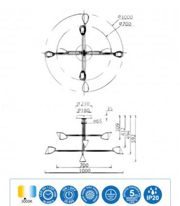 Lámpara de techo Capuccina 61.5W Ø100cm - Mantra