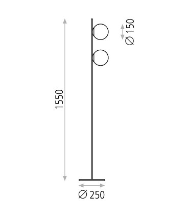 Dimensiones Lámpara de pie KIN negro LED 2L 10W 155cm - ACB