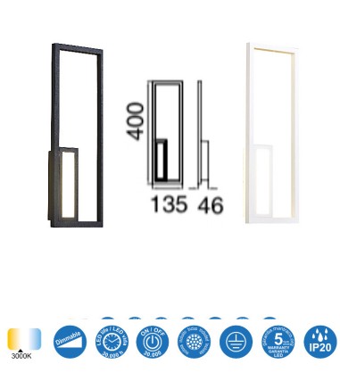 Características aplique de pared Boutique LED Negro, Blanco 40cm 21.5W - Mantra