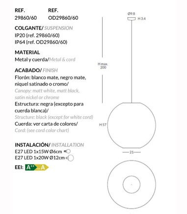 Lámpara colgante Lluna 60cm - Olé...