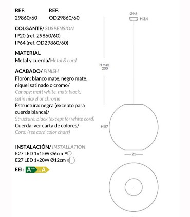 Lámpara colgante Lluna 60cm - Olé Lighting