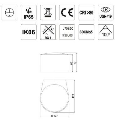 Características Aplique Ania LED 1L Antracita IP65 - ACB