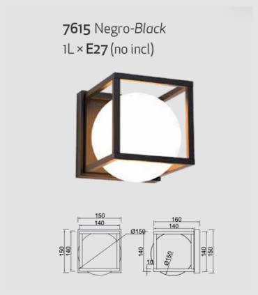 Dimensiones Aplique de pared Desigual mediano 1 luz Negro  - Mantra