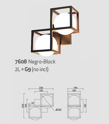 Dimensiones Aplique de pared Desigual doble 2 luces Negro - Mantra