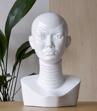 Escultura de cerámica AFRICA blanco brillo - VP Interiorismo