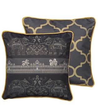 Cojín cuadrado Velvet elefantes y palmeras dorado y negro 45X13X45cm