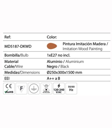 Características Lámpara de techo colgante MD5187-DKWD - Ineslam