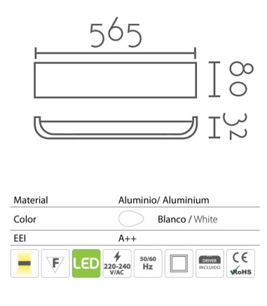 Características NIDIA 24 de Ineslam, Aplique de pared LED con iluminación indirecta