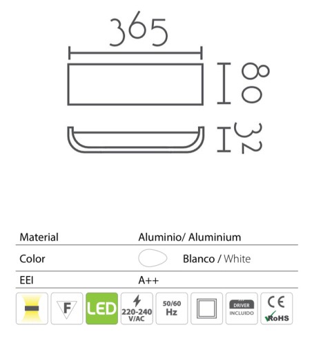 Características del Aplique de pared LED NIDIA14 de Ineslam
