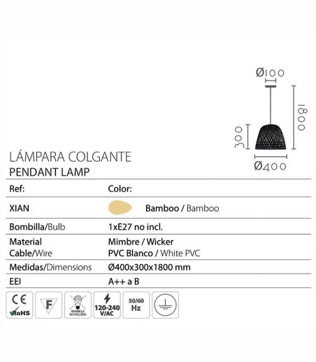 Características Lámpara de fibra natural Xian 40cm