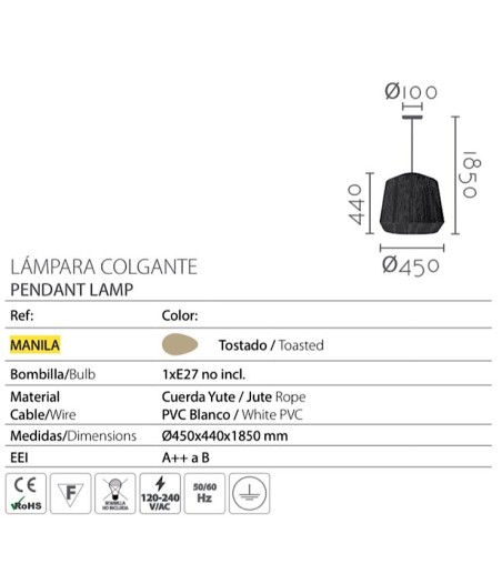 Características Lámpara de fibras naturales Manila 60cm
