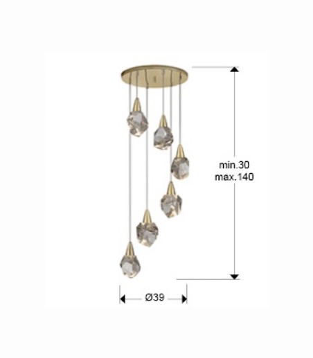 Medidas Lampara AQUARIA oro 6 luces -Schuller