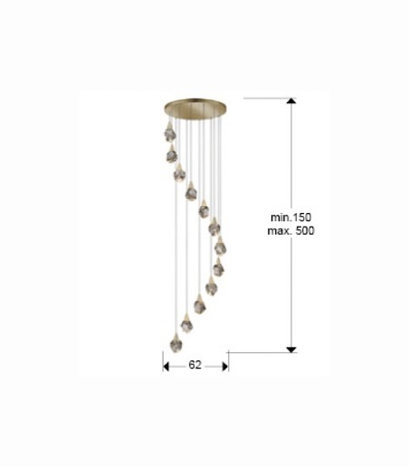 Medidas Lampara AQUARIA oro 12 luces -Schuller