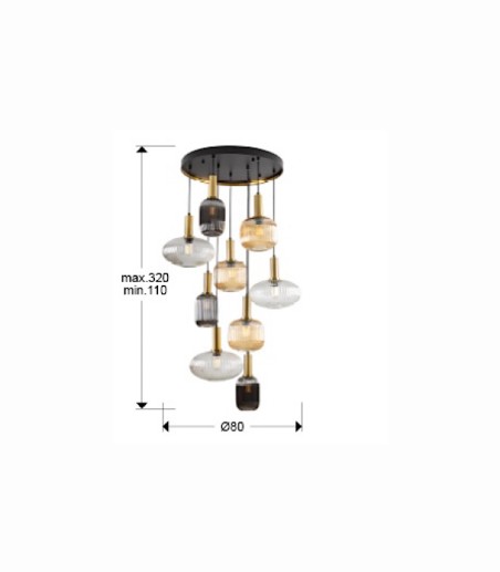 Medidas Lampara NORMA 9l negro-laton - Schuller
