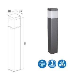 Baliza Chicago cuadrada para bombilla E27 gris oscuro 8109 - Mantra 2