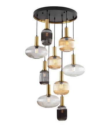 Lámpara Norma negro-latón 9 luces E27 - Schuller