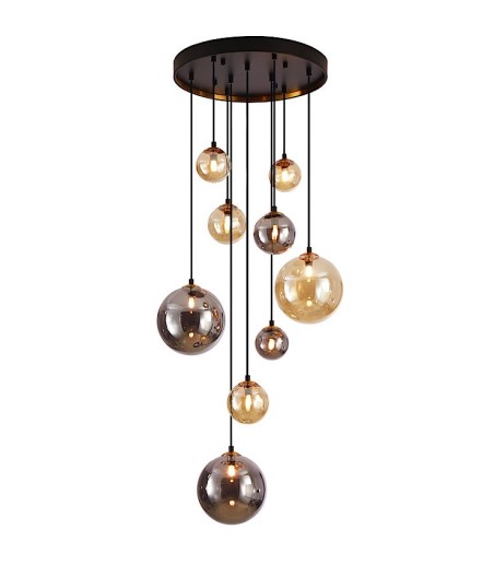 Lámpara Dark 9 Luces con tulipas ámbar y smoke - Schuller