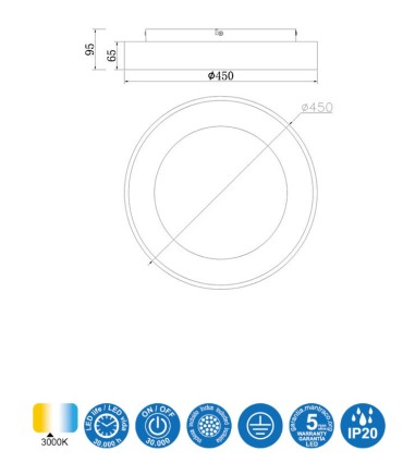 Características Plafón Niseko circular madera 30W - Mantra