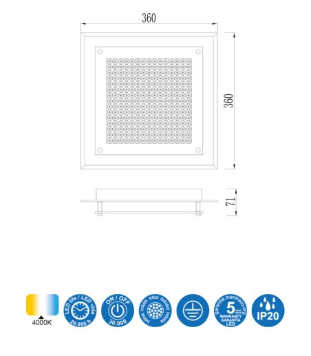 Plafón de techo Crystal LED cuadrado 18W mediano 4581 Mantra