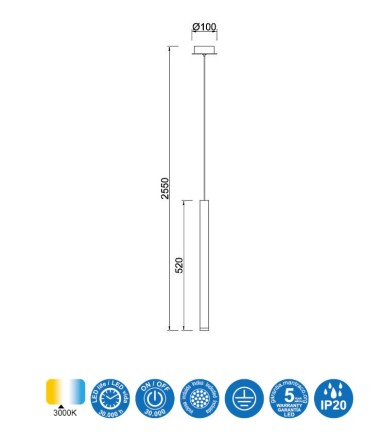 Características lámpara colgante de techo Cala blanco LED 6W - Mantra
