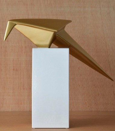 Pájaro origami cerámica, acabado blanco oro - VP Interiorismo