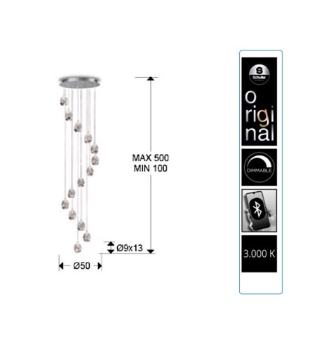 Lámpara para techo alto Rocío GB 14L cromo 5m - Schuller