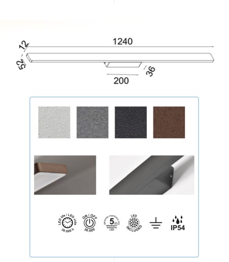 Características del aplique de pared Lotus LED 20W 124cm IP54 - Mantra