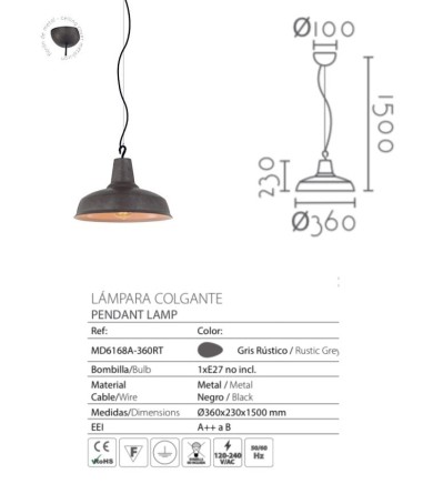 Lámpara campana metal gris...