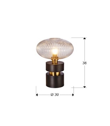 Dimensiones: Lámpara de mesa NORMA 1 luz negro latón - Schuller