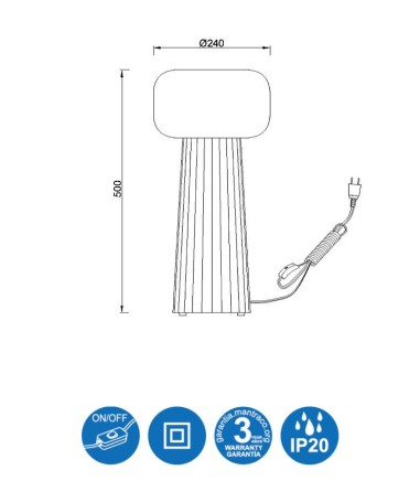Detalles técnicos Lámpara de mesa Faro negro 1 Luz E27 7249 - Mantra