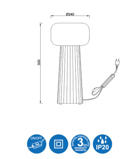 Detalles técnicos Lámpara de mesa Faro negro 1 Luz E27 7249 - Mantra