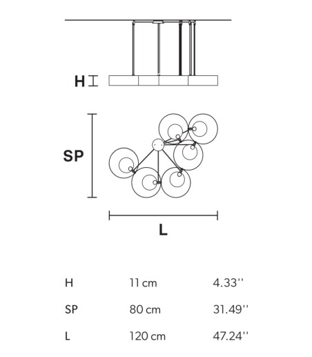Dimensiones Lámpara suspensión SOUND OR6 G9 - Masiero