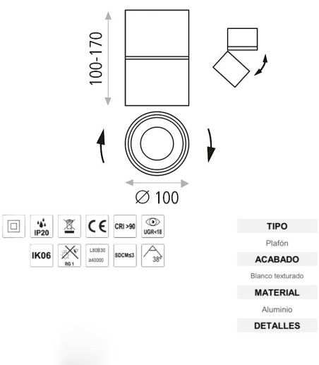 Foco de superficie orientable Apex LED 13W - ACB
