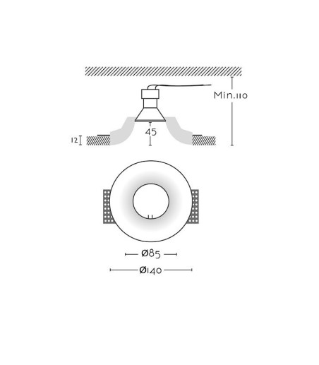 Dimensiones: Foco empotrable GU10 invisible escayola Sunset