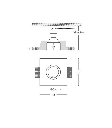 Dimensiones Foco empotrable GU10 invisible de escayola Mirna 1066