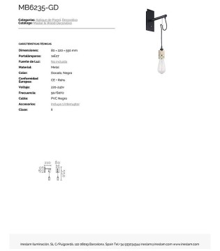 Aplique pared IND2 metal negro-dorado E27 2